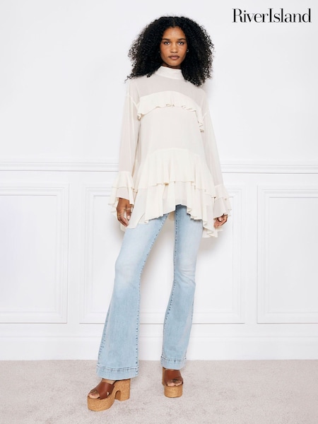 River Island Blue High Rise Tummy Hold Flare Jeans (AU9679) | ₪267