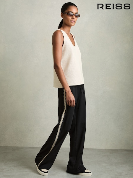 Musta - Reiss Inaya Wide-leg Embroidered Trousers (AU9686) | €265