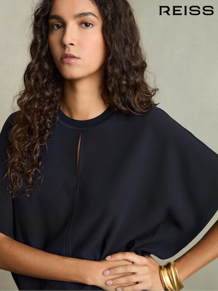 Reiss Navy Tania Draped Sleeve Top (AU9690) | €140