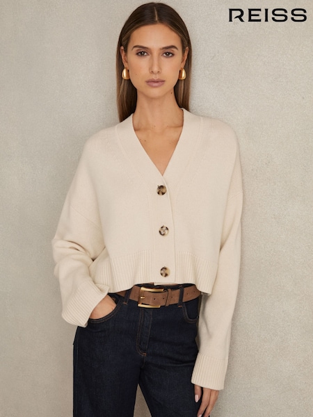 Cream - Reiss Rixy Wool-Cashmere Cropped Cardigan (AU9691) | 214 €
