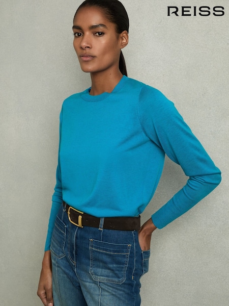Blau - Reiss Wendy Fine-Knit Crew-Neck Jumper With Cashmere (AU9705) | 150 €