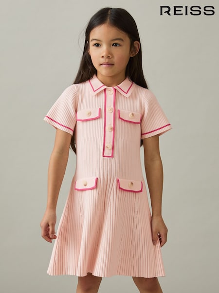Reiss Pink Sofia 4-9 yrs Rib-Knit Button-Down Dress (AU9715) | $108