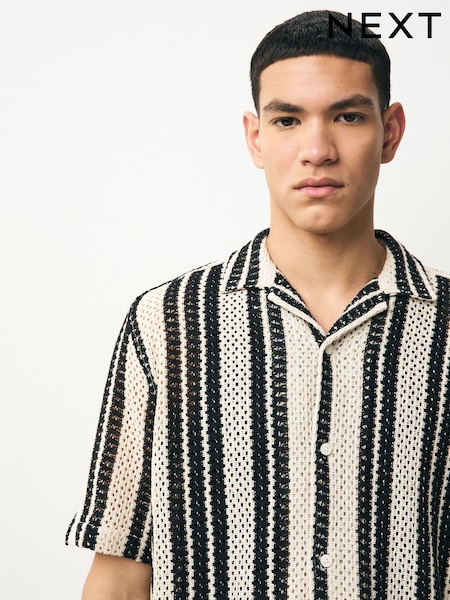 Monochrome Crochet Stripe Short Sleeve Shirt (AU9719) | €40