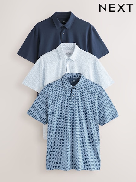 Blue Navy Geo Regular Fit Short Sleeve Jersey Polo Shirts 3 Pack (AU9720) | 1,782 UAH