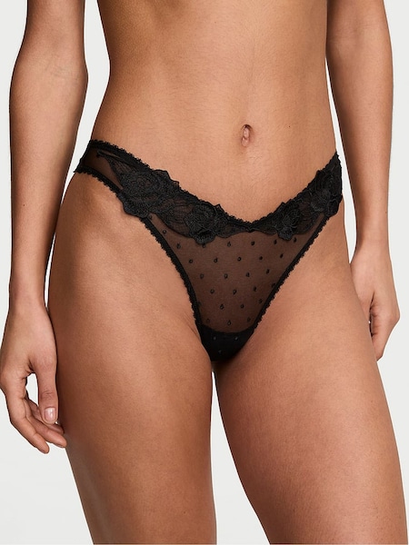 Victoria's Secret Black Thong Sheer Rose Knickers (AU9755) | €15.50