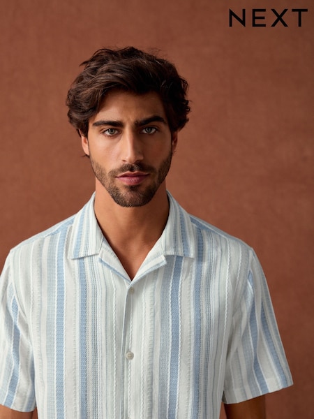 Blue Textured Stripe Short Sleeve Shirt (AU9781) | €37