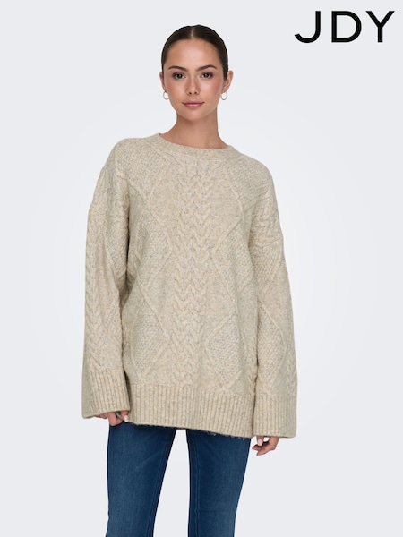 JDY Cream Longline Cable Knitted Jumper (AU9807) | ₪201