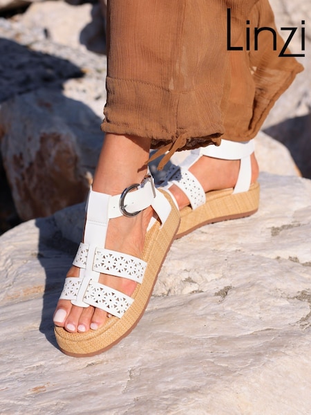Valkoinen - Linzi Sunkissed Laser Cut Flatform Gladiator Sandals (AU9868) | €66