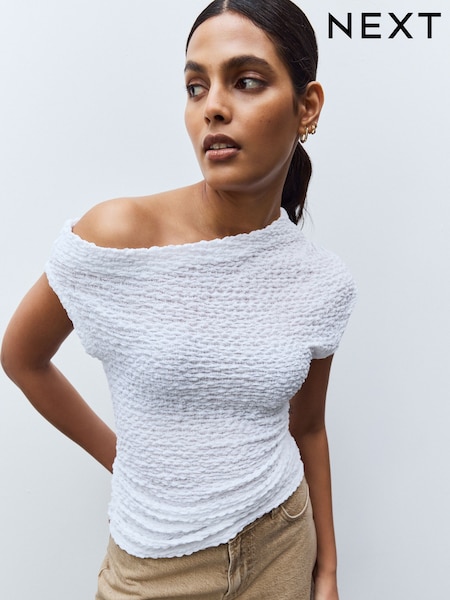 White Texture Off Shoulder Sleevless Top (AU9900) | 636 UAH
