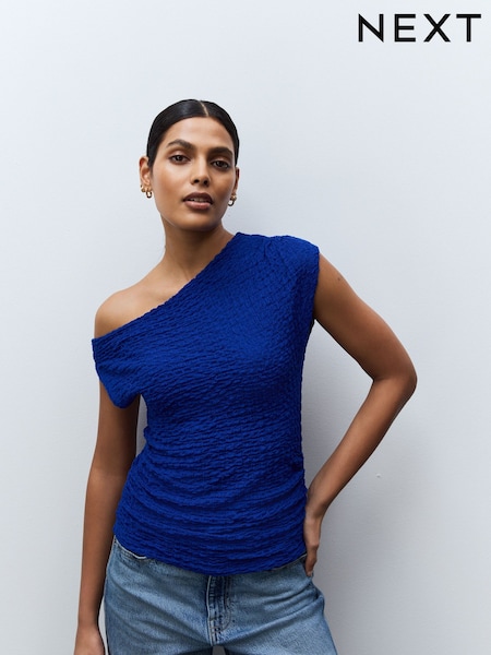 Cobalt Blue Texture Off Shoulder Sleevless Top (AU9902) | R$ 155