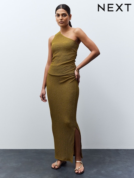 ירוק זית - Texture Midaxi Ruched Skirt (AU9906) | ‏107‏₪