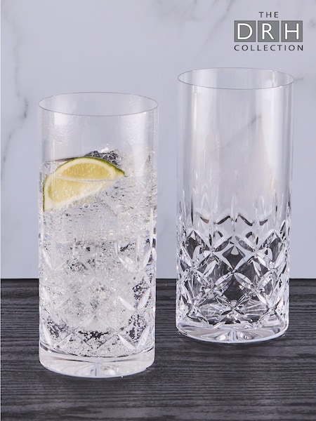 The DRH Collection Set of 2 Clear Dorchester Hiball Tumblers Fully High Ball Cut (AU9914) | $78