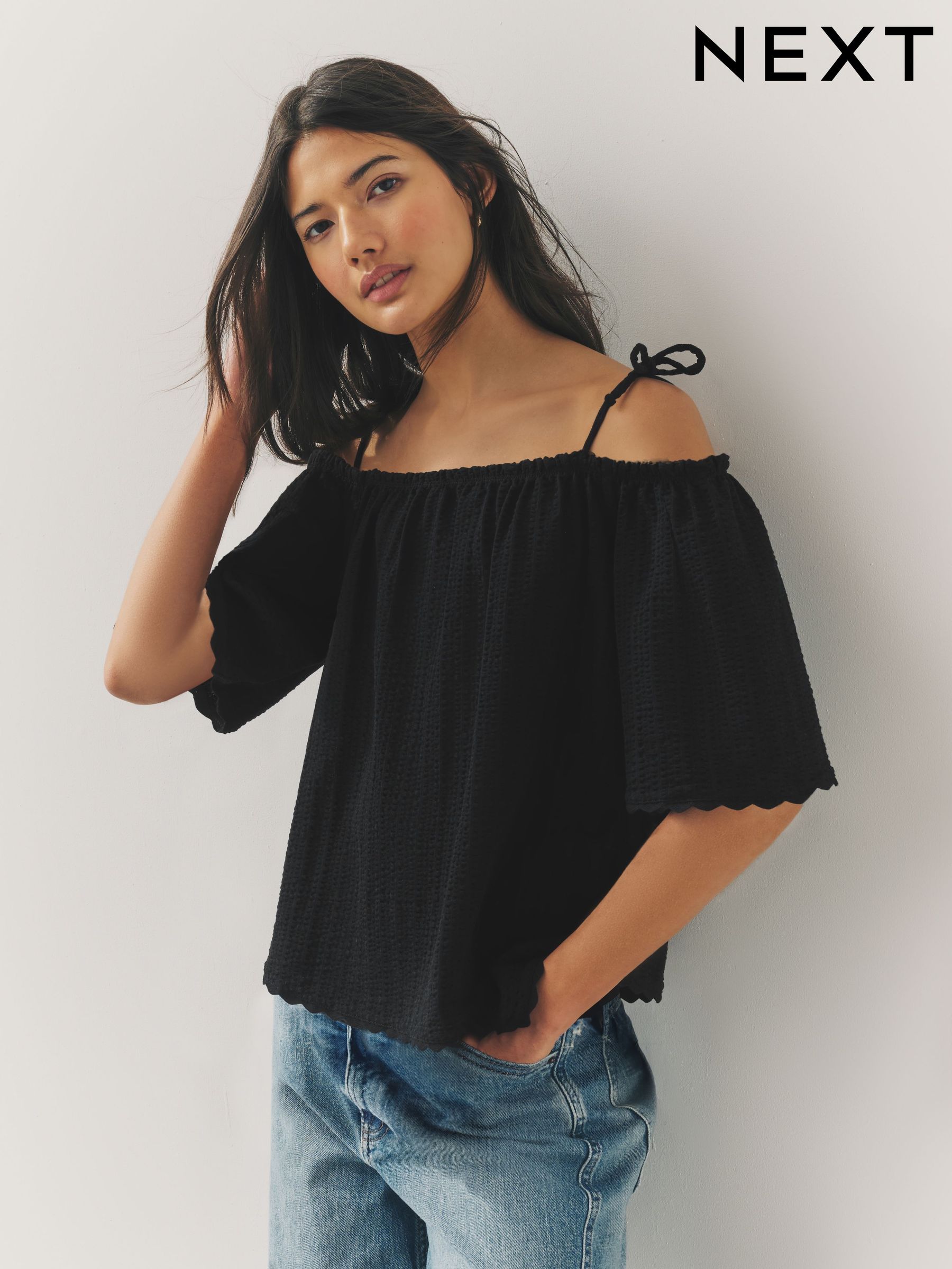plain black bardot top