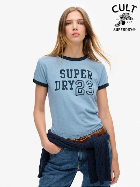 Superdry Blue Athletic Essentials Ringer 100% Cotton Fitted T-Shirt (AV0009) | €32