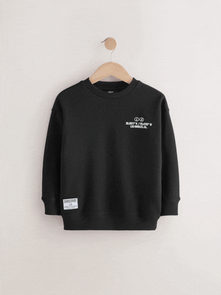 Black Subscribe Back Print Crew Neck Sweatshirt (3-16yrs) (AV0034) | €17 - €24