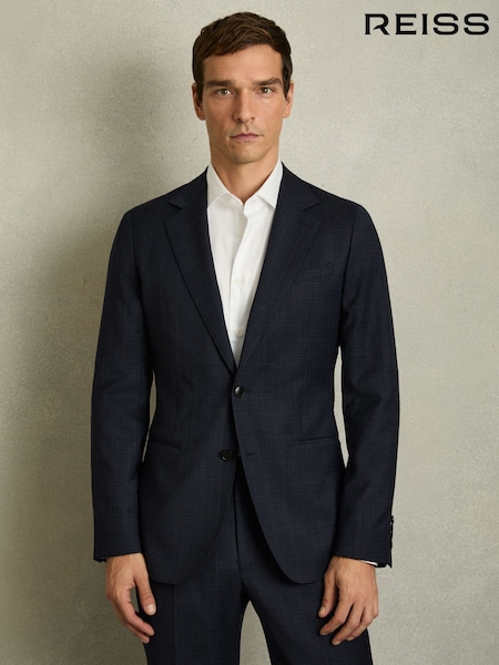 Laivasto - Normaali lahje - Reiss Hatch Wool-blend Single-breasted Textured Blazer (AV0081) | €469