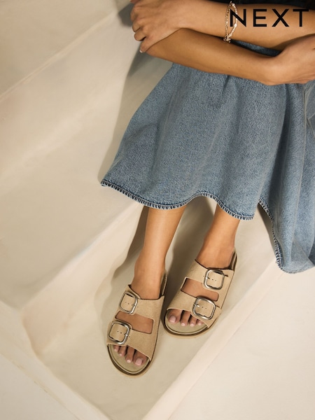 Neutral Suede Extra Wide Fit Forever Comfort® Double Strap Footbed Sandals (AV0094) | €41.50