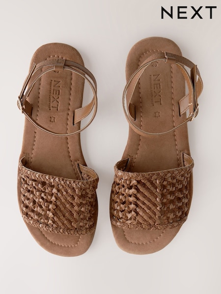 Tan Brown Leather Extra Wide Fit Forever Comfort® Woven Flat Sandals (AV0095) | €52.50