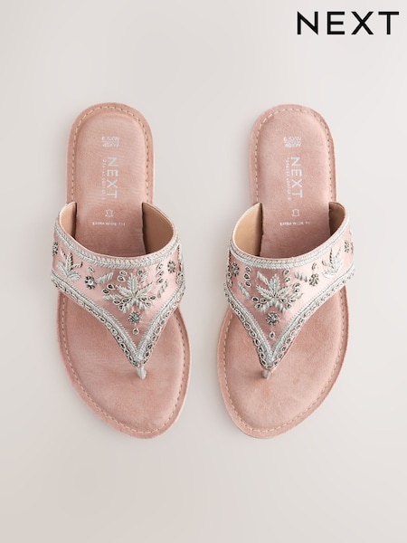 Pink Suede Extra Wide Fit Forever Comfort® Chunky Beaded Toe Thong Sandals (AV0102) | €49.50