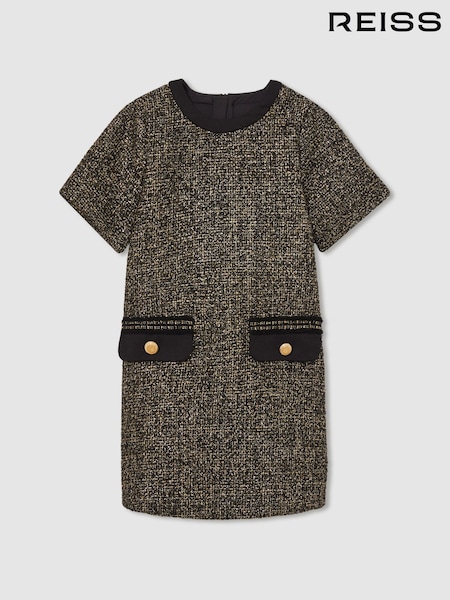 Reiss Gold Sasha 13-14 yrs Tweed Metallic-Thread Shift Dress (AV0143) | 551 QAR