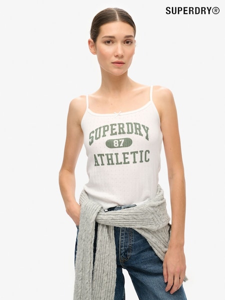 Superdry White Athletic Essentials Graphic Pointelle 100% Cotton Cami Top (AV0308) | $35