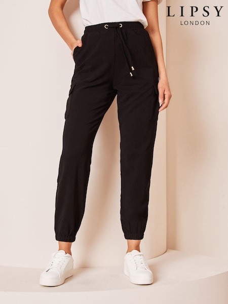 Lipsy Black Cuffed Joggers With Pipping Trim (AV0670) | R$ 375