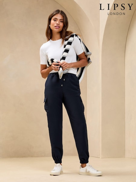 Lipsy Navy Cuffed Joggers With Pipping Trim (AV0677) | R$ 375