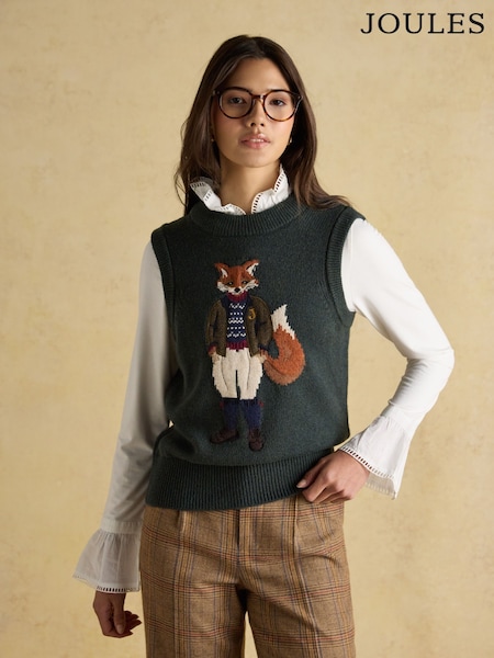 Joules Jonty Green Intarsia Cotton Rich Knitted Vest (AV0818) | R$ 585