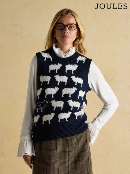 Joules What The Flock Navy Intarsia Knitted Vest (AV0822) | €69