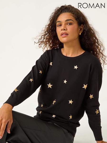 Roman Black Star Embroidered Knit Jumper (AV0853) | €57