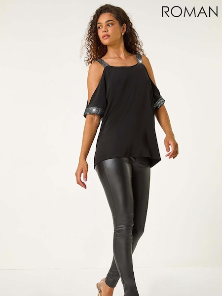 Roman Shimmer Cold Shoulder Stretch Jersey Top (AV0855) | €60