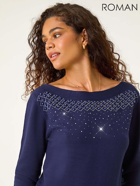 Roman Embellished Boat Neck Jumper (AV0860) | €53