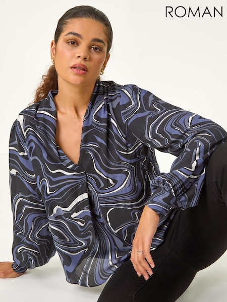 Roman Grey Marble Foil V-Neck Top (AV0863) | 198 QAR