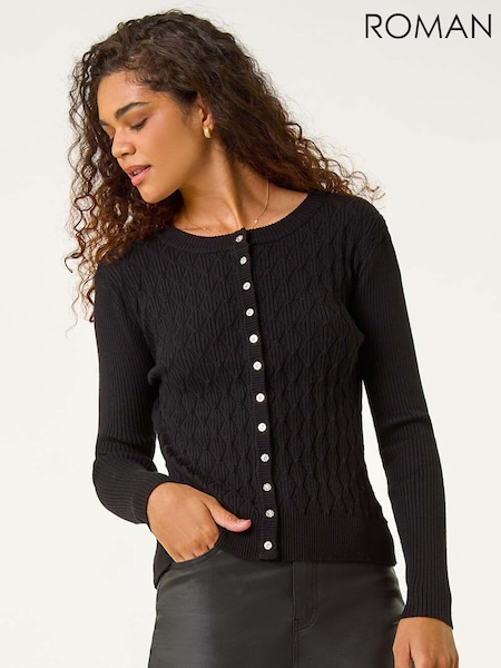 Roman Black Button Front Short Knit Cardigan (AV0870) | €42