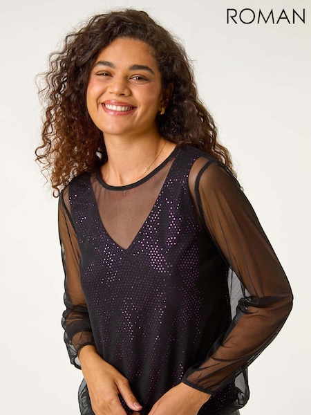 Roman Purple Mesh Overlay Sparkle Top (AV0872) | €51