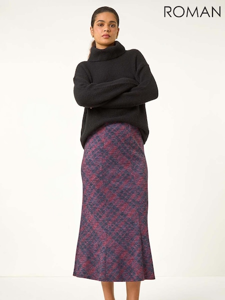 Roman Red Checkered Panel Tulip Skirt (AV0879) | €42