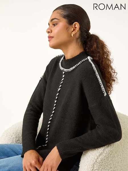 Черный - Roman Seam Detail Funnel Neck Jumper (AV0885) | €53