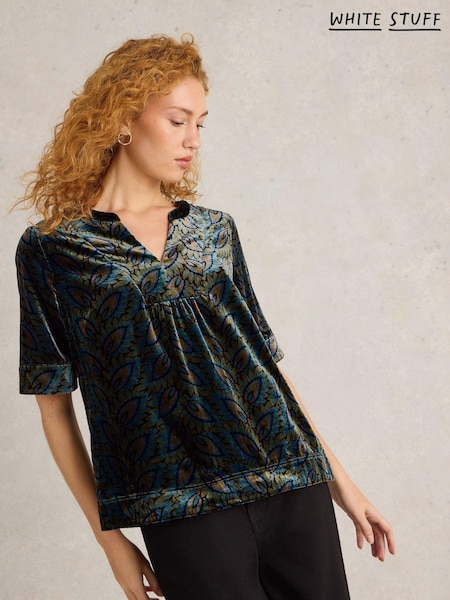 White Stuff Green Ash Printed Velvet Top (AV0927) | €43.50