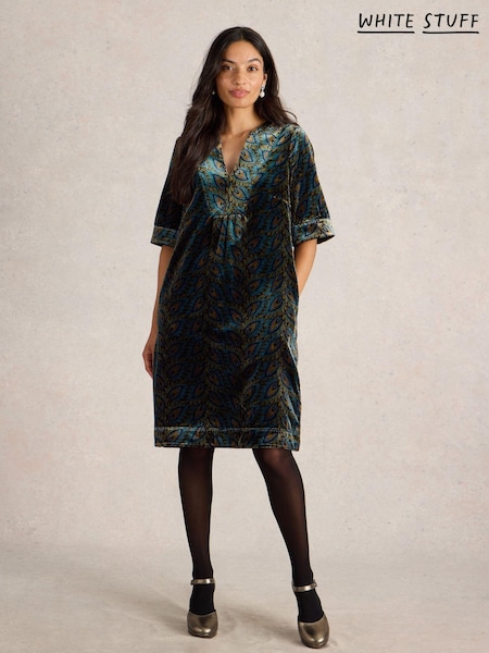 White Stuff Green Ash Velvet Mix Dress (AV0940) | 257 QAR
