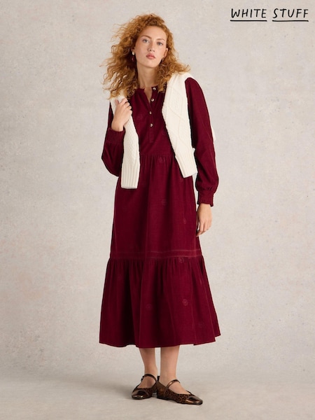 White Stuff Purple Finn Embroidered Cord 100% Organic Cotton Dress (AV0951) | €63