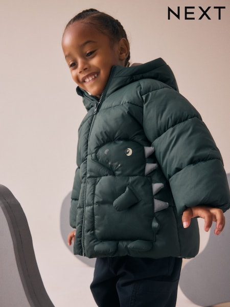 Khaki Green Dinosaur Pocket Padded Coat (3mths-7yrs) (AV0995) | €37 - €42