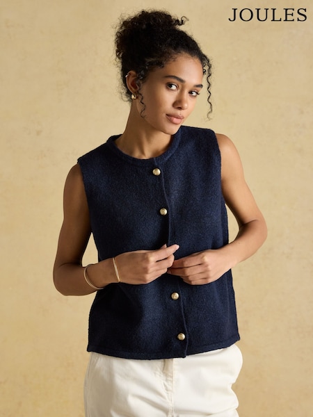 Joules Holly Navy Button Through Knitted Vest (AV1007) | R$ 475