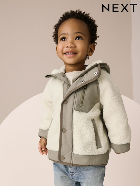 Khaki/Cream Colourblock Borg Jacket (3mths-7yrs) (AV1019) | €36 - €42