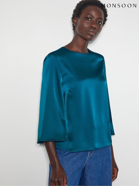 Blau - Monsoon Ingrid Bell Sleeve Satin Top (AV1027) | 38 €