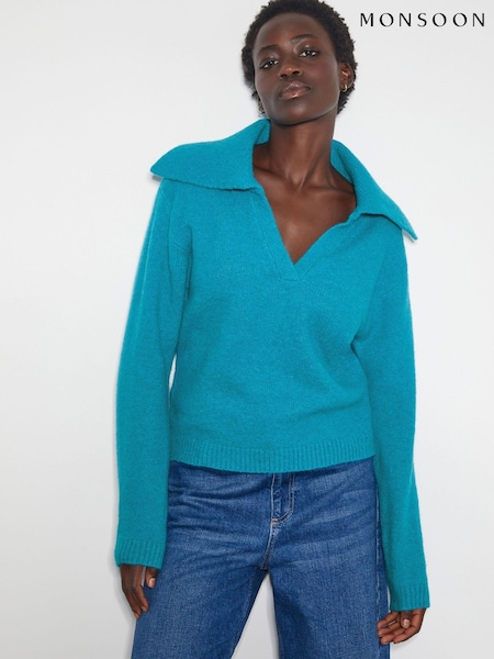 Albastru - Monsoon Clover V-Neck Collar Jumper (AV1042) | 313 LEI