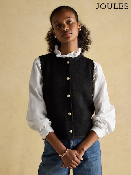 Joules Holly Black Button Through Knitted Vest (AV1045) | €57.95