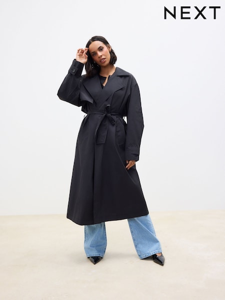 Black Shower Resistant Trench Coat (AV1049) | AED273