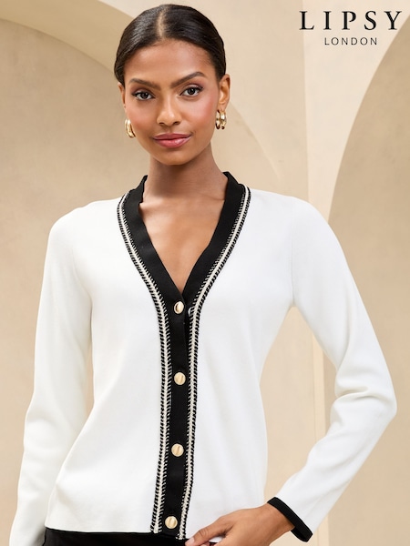 Slonovina - Lipsy V-Neck Tipped Rope Plait Trim Detail Knitted Cardigan (AV1052) | € 59