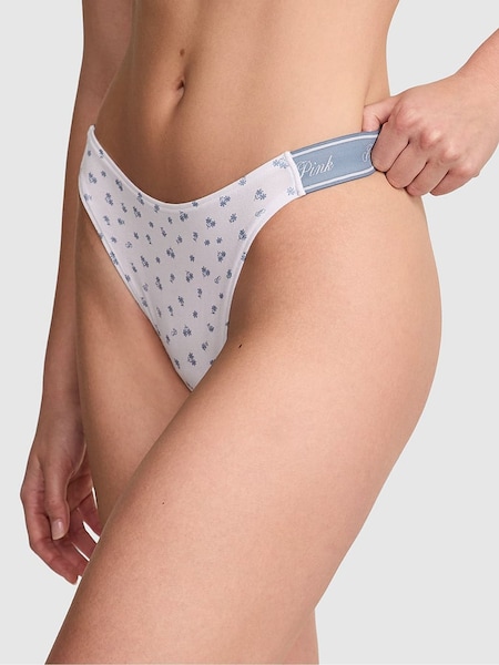 Victoria's Secret PINK White Floral Thong Cotton Logo Knickers (AV1064) | €10.50