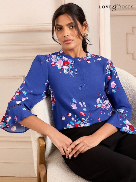 Albastru cobalt - Bluză cu mânecă evazată Love & Roses 3/4 (AV1091) | 253 LEI